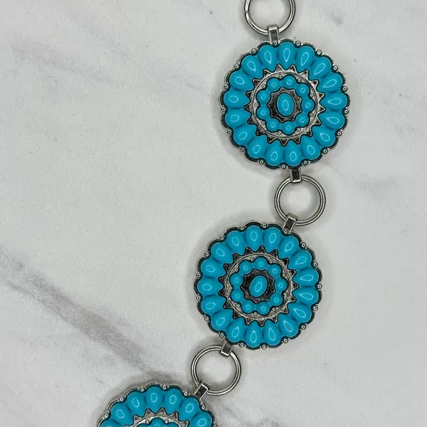Chunky Blue Studded Concho Silver Chain Belt XS/Small (XS/S) Western Statement ✨ - Image 4