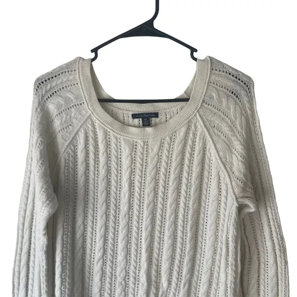 American Eagle Women's‎ Size Medium White Open Knit Sweater Coastal Cottage - Image 2