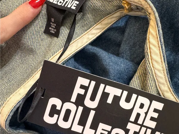 Future Collective Denim A Line Midi Dress 10 Medium Wash Blue Jean Racerback - Image 7