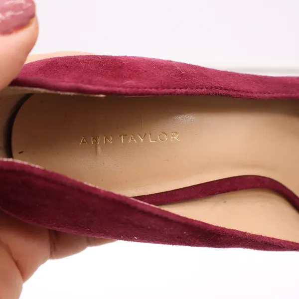 Ann Taylor Pumps Womens 9 Bow Pointed Toe Burgundy Suede Stiletto Good - Image 6
