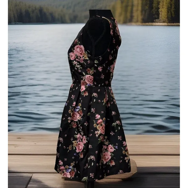 Forever 21 Pink Floral Roses Skater Romantic Sexy Hawaiian CutOut Dress S OLDSTO - Image 3