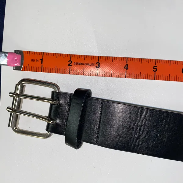 Black Faux Leather Double Prong Belt Silver-Tone Hardware Women's - Image 2