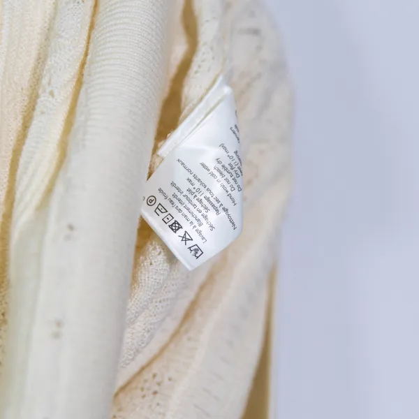 Sezane Lyna Wool Crochet Patterned Knit Henley Button Pullover Sweater Ivory S - Image 4