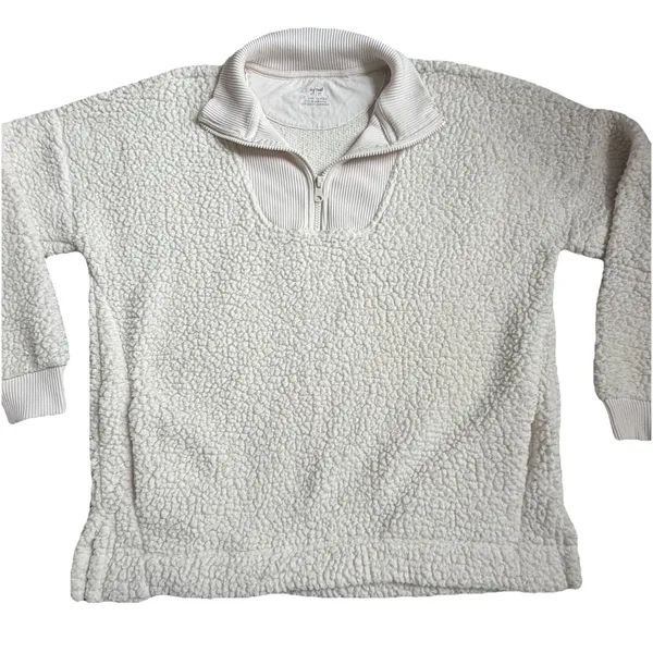 Aerie Dream Sherpa Cream Quarter‎ Zip Pullover Sweatshirt Sweater Jacket Size XS - Image 2