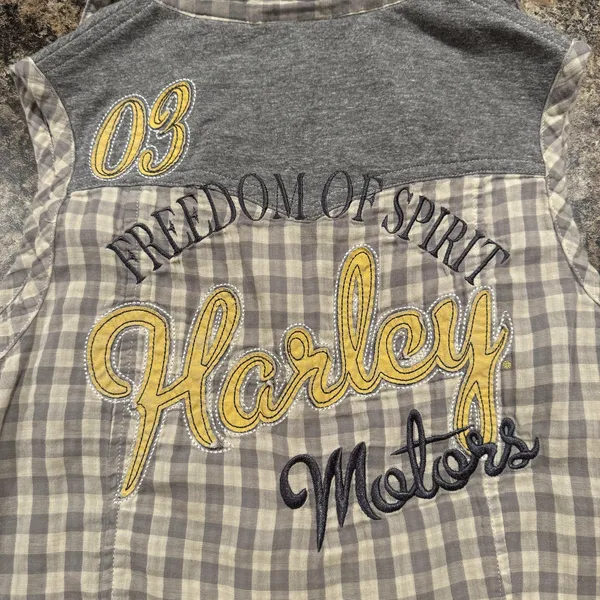 Harley Davidson Top Rustic Grunge Country Biker Western Pearl Snap Gingham XS - Image 5