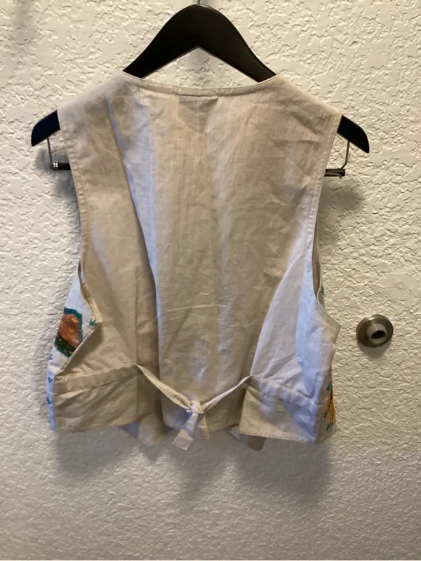 Vintage SD Collection Beige Embroidered Elephant Patchwork Vest Tan Size L - Image 4