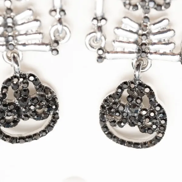 Halloween. Rhinestone Silver Skeleton Earrings. - Image 6