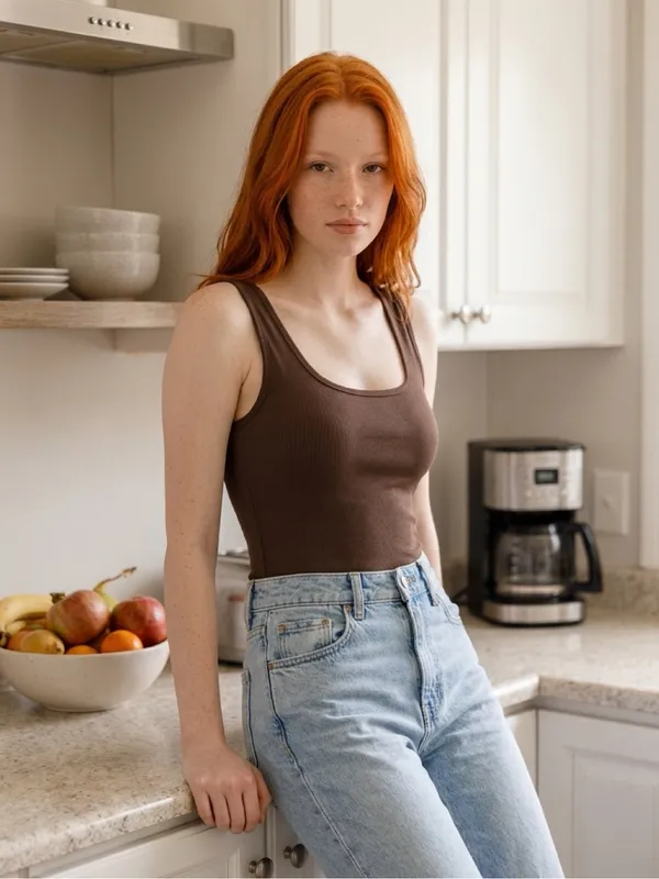 Women's Scoop Neck Bodysuit - Brown - Image 3