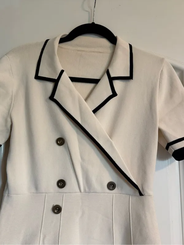 American Vintage Cream Mini Dress with Black Trim - Image 4