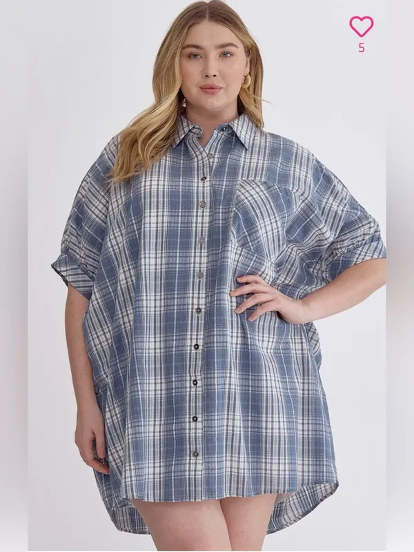 New!Entro Boutique Plaid collared button half sleeve mini dress Size 2X - Image 3
