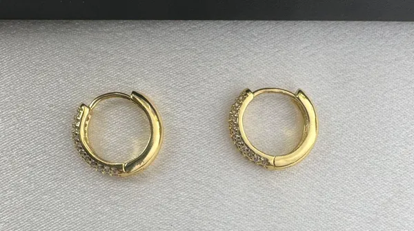 14mm CZ Small Gold Hoop Earrings for Women Men - Image 2