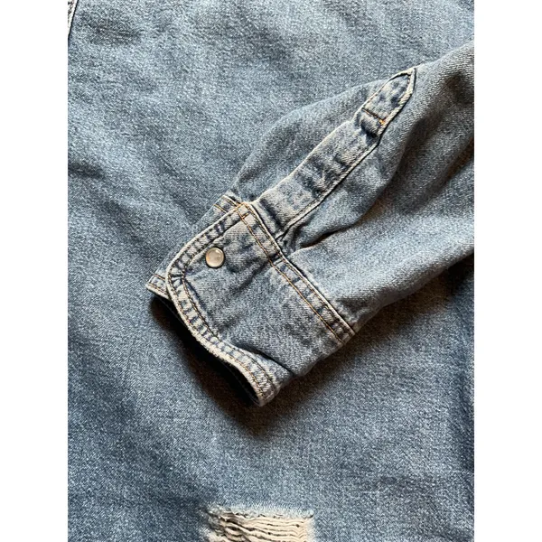 H&M Denim Shirt Women’s Oversized Grunge Y2K Distressed Rose Graphic Jean Top - Image 5