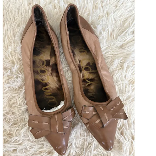Sam Edelman Pointed Toe Ballet Flats‎ Leather Bow Accent Brown Shoes 6.5 - Image 4