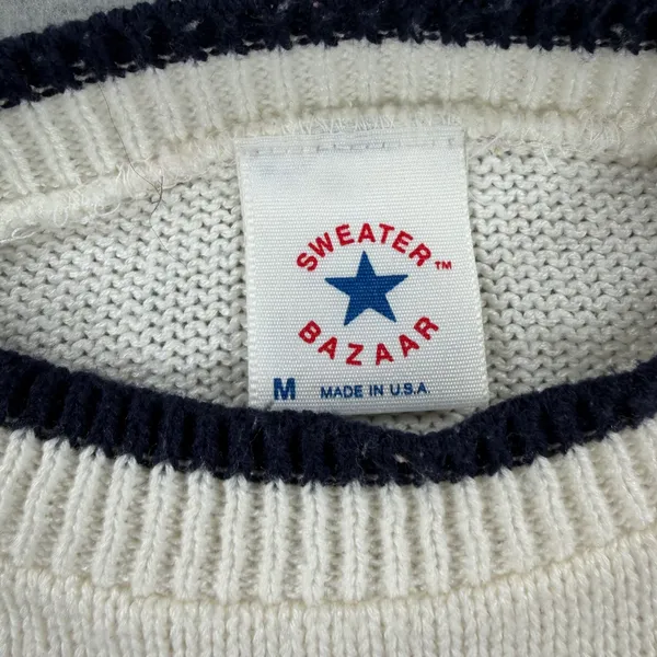 Sweater Bazaar Vintage Nautical Sailboat Flag Knit Top Short Sleeve Cream Medium - Image 3