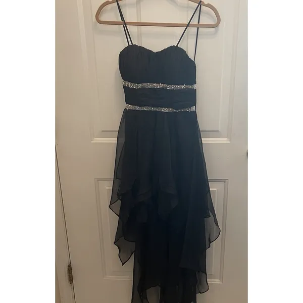 Deb Y2K Fairy Grunge Whimsigoth Asymmetrical Hi‎ Low Black Midi Dress Sparkle S - Image 3
