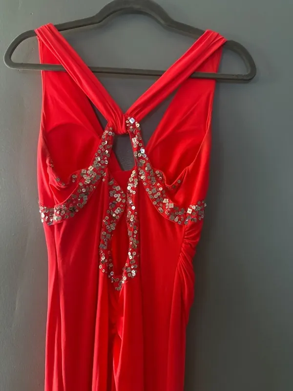Hailey Logan Adrianna Papell Size 6 Coral Pink Prom Dress Slit Maxi Formal Gown - Image 4