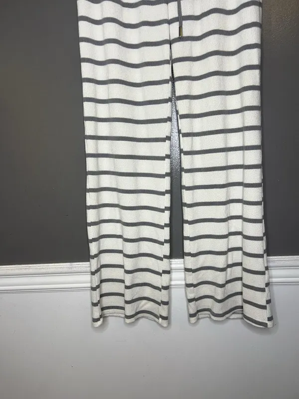 Como Sleep Pajama Set Womens Medium White Gray Stripe Knit Top Pants Lounge - Image 10