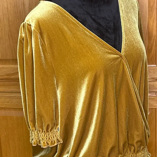 Madewell Velvet Smocked Crossover Wrap-Style Top Blouse in‎ Antique Gold Size XL - Image 8