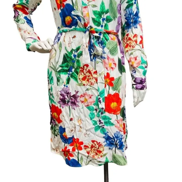 Zara White‎ Floral Women's Small Cottagecore Garden Dragonfly Print Shift Dress - Image 6