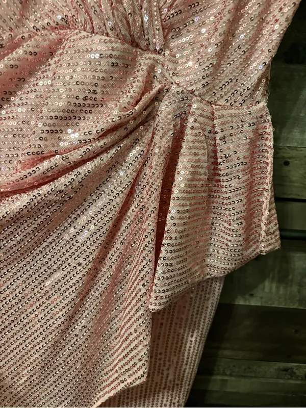 Pink Sequin Draped Cocktail Dress - Image 2