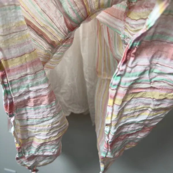 Anthropologie dRA Women Cotton Mini Dress Striped‎ Metallic Tiered Babydoll Boho - Image 5