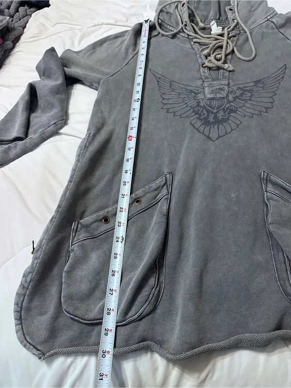 We The Free Women's Gray Lace-Up Hooded Pullover Hoodie - Size L - Image 11