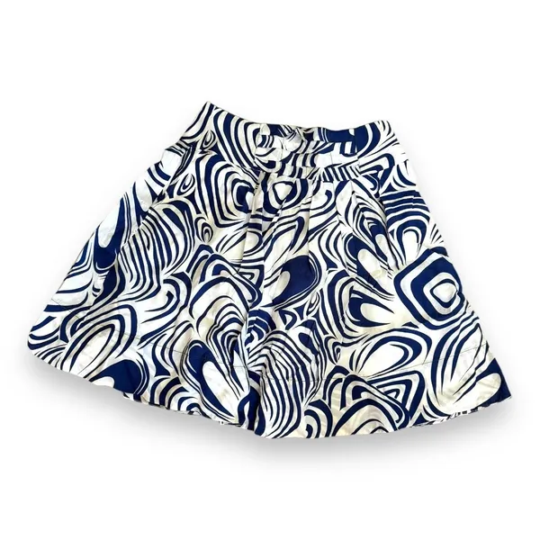 CAbi Womens Skirt Sz 0 Lombard Blue‎ White Geo Swirl Pockets A-Line - Image 5
