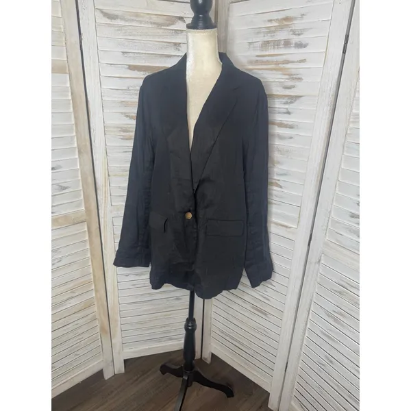 NWT Quince Women's XL European Linen Relaxed Blazer Black Coastal Corporate Flax - Image 6