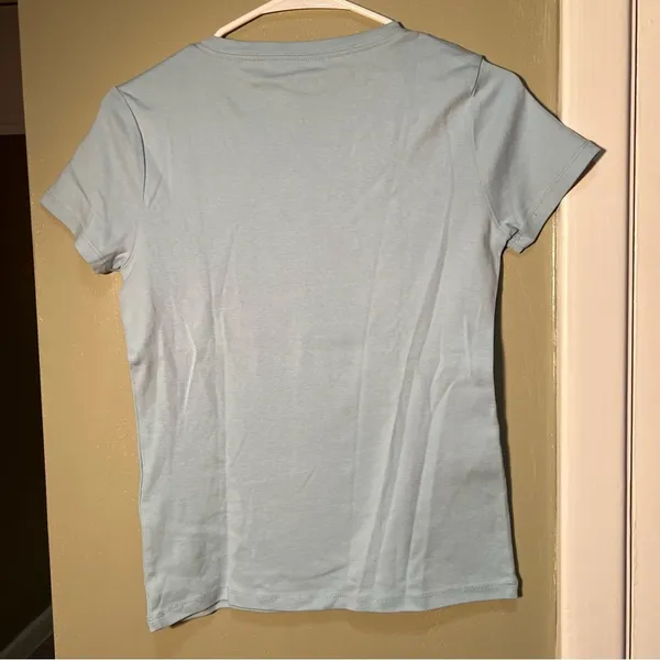 DKNY Women's‎ Size Small Crewneck T-Shirt Light Blue Cap Sleeves Organic Cotton - Image 4