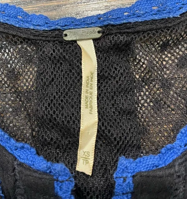 Free People transparent black blue embroidered tassel blouse women’s size XS - Image 8