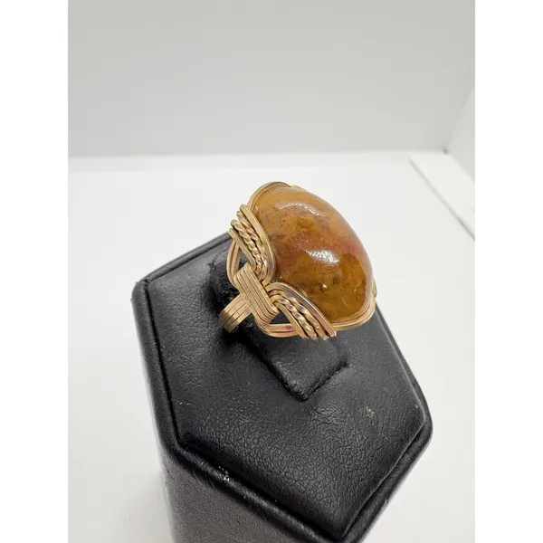 Source Unknown Vintage Gold-Filled‎ Wire Wrapped Agate Ring  Size 3.25 Handmade Artisan Setting - Image 3