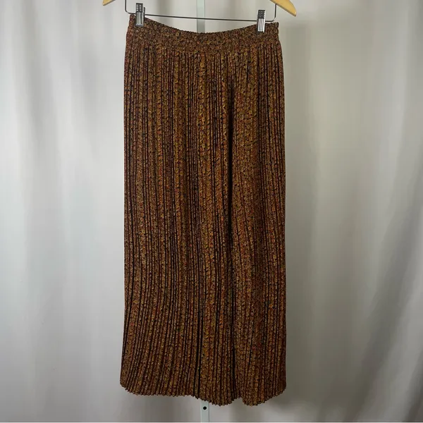 Vintage Medium Earthy Tones Pleated Maxi Skirt Artsy Boho Fruit Print - Image 2