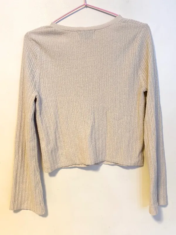 Old Navy Ribbed V Neck Button Down Cardigan Sweater Tan Beige Womens Size Small - Image 2