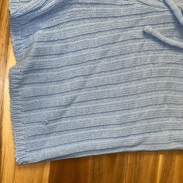 Boohoo Knit Sweater pajama set small Sky Blue one shoulder top & shorts ribbed - Image 5