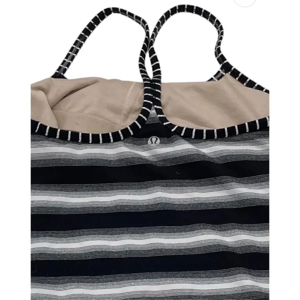 Lululemon Power Y Athletic Padded Tank Black White Stripe Size 6 - Image 10
