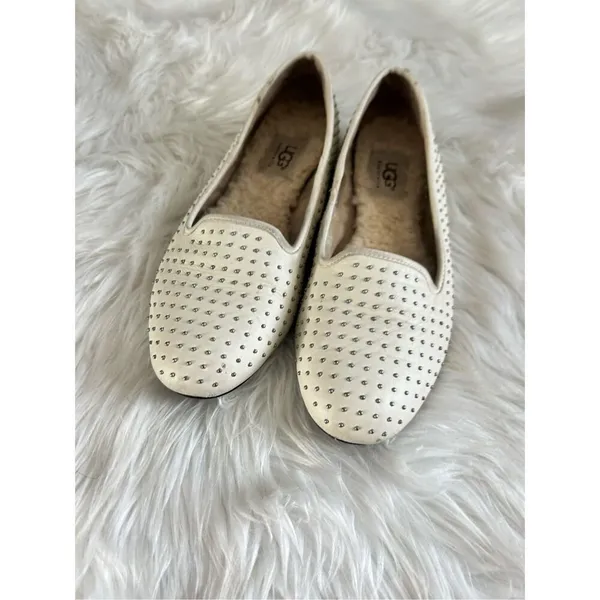 UGG Alloway White Leather Silver Studded Loafer Flats size 6 - Image 7