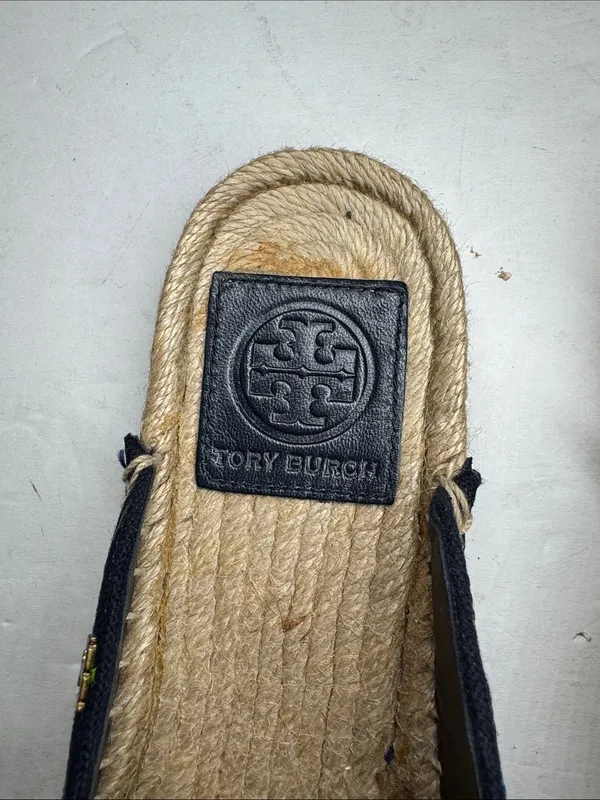 Tory Burch Max Espadrille Mule Embroidered Floral Size 5.5 navy summer casual - Image 6