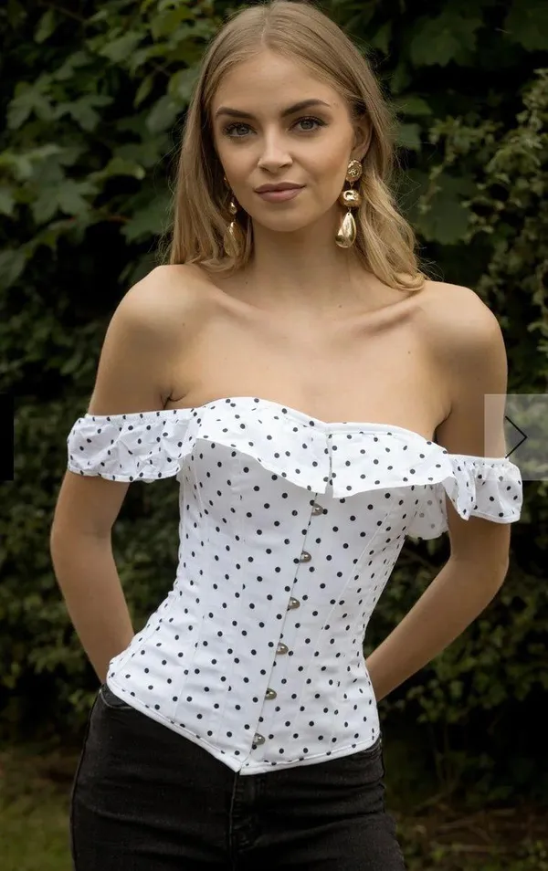 Polka Dot Corset Top With Off The shoulder sleeves - Image 3
