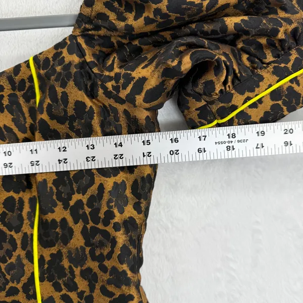 For Love & Lemons Leopard Print Mini Dress Puff Sleeve Yellow Trim‎ S - Image 2