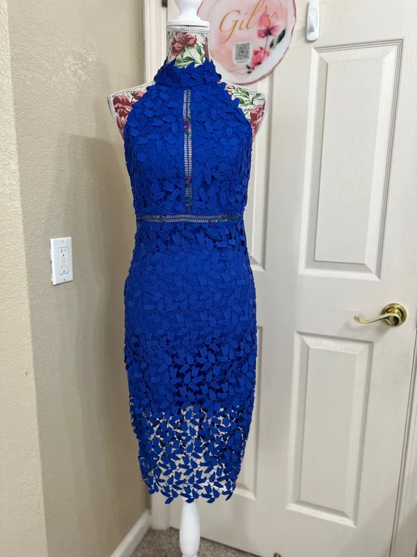 Bardot Gemma Cobalt Blue Lace Halter Midi Dress Size 6 - Image 2