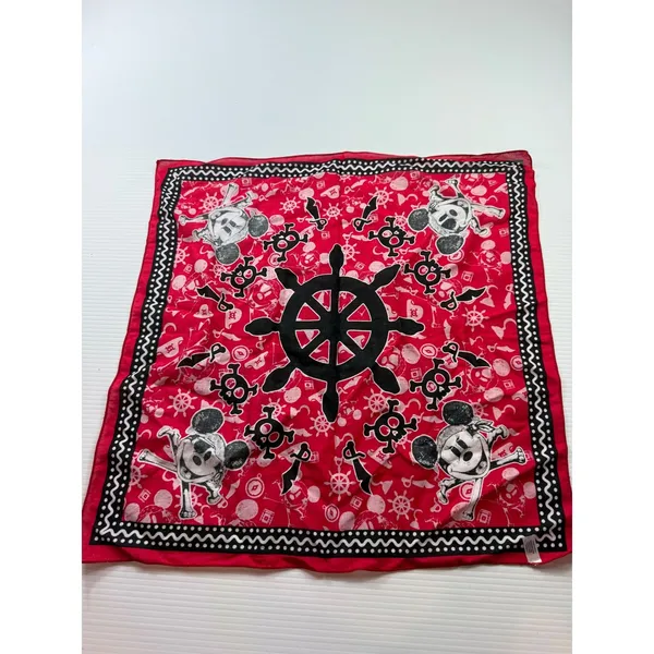 Disney‎ Mickey Mouse Pirates of the Caribbean Red Cotton Bandana Scarf 21x21 - Image 4