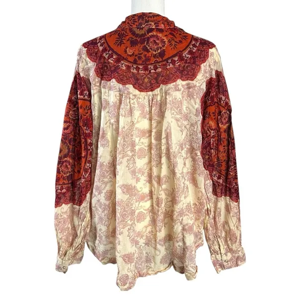 Free People Western Bohemian Dainty Rose Bud Button Down Blouse Shirt Large - Image 9