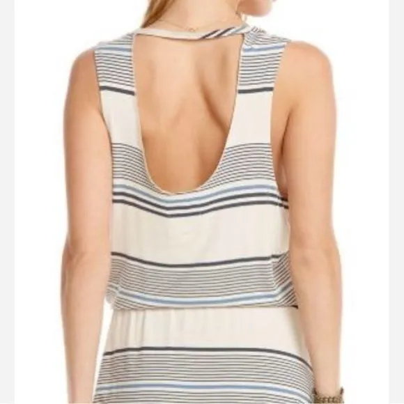 Revolve NWT CHASER Cream Blue Striped Cool Jersey Deconstructed Nautical Dress Medium - Image 8