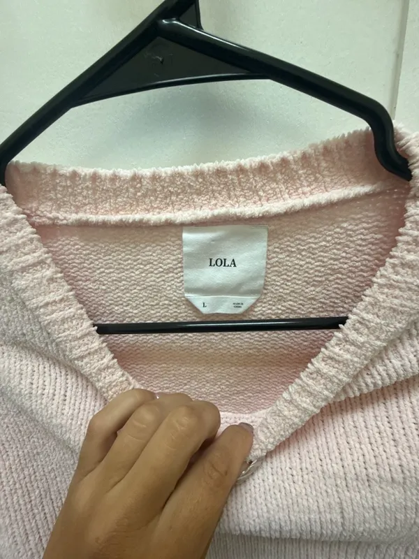 LOLA Pink Daisy Embroidered Knit Sweater Size L - Image 2
