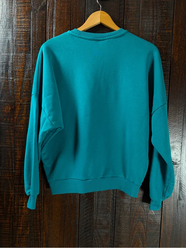 Colourful Rebel Teal 'Lovers & Rebels' Embroidered Sweatshirt Organic Cotton XS - Image 4