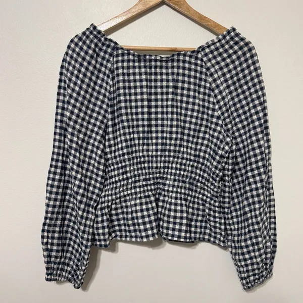 Madewell Sophia Top Size Small in Textured Windowpane Gingham Blouse - Image 5