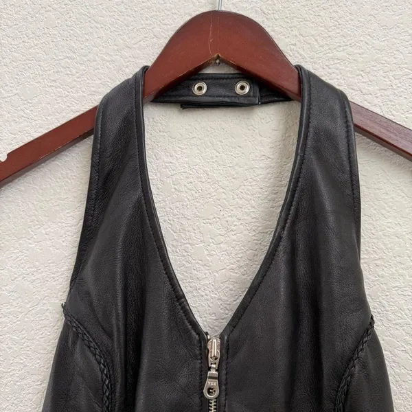Vintage FIRST Black 100% Genuine Leather Biker Vest Women’s Halter Vest Size M - Image 6