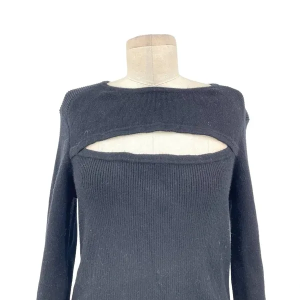 Torn by Ronny‎ Kobo Cut Out Neckline Black Long Sleeve Ribbed Sweater Size Large - Image 4