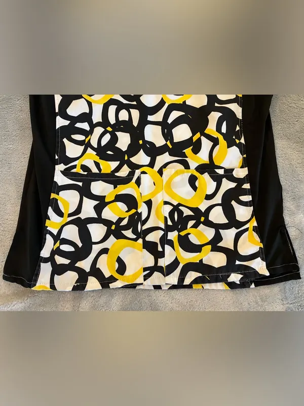 Women’s Black Star Brand Abstract V-Neck Scrub Top - Black & Yellow Size X-Small - Image 4