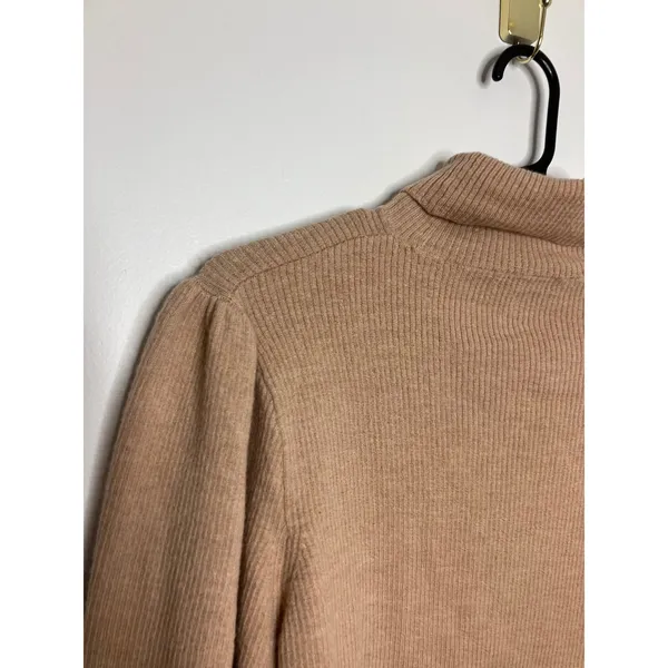 J.Crew Turtleneck Sweater Womens L Tan Excellent Merino Wool Puff Sleeve Ribbed - Image 6